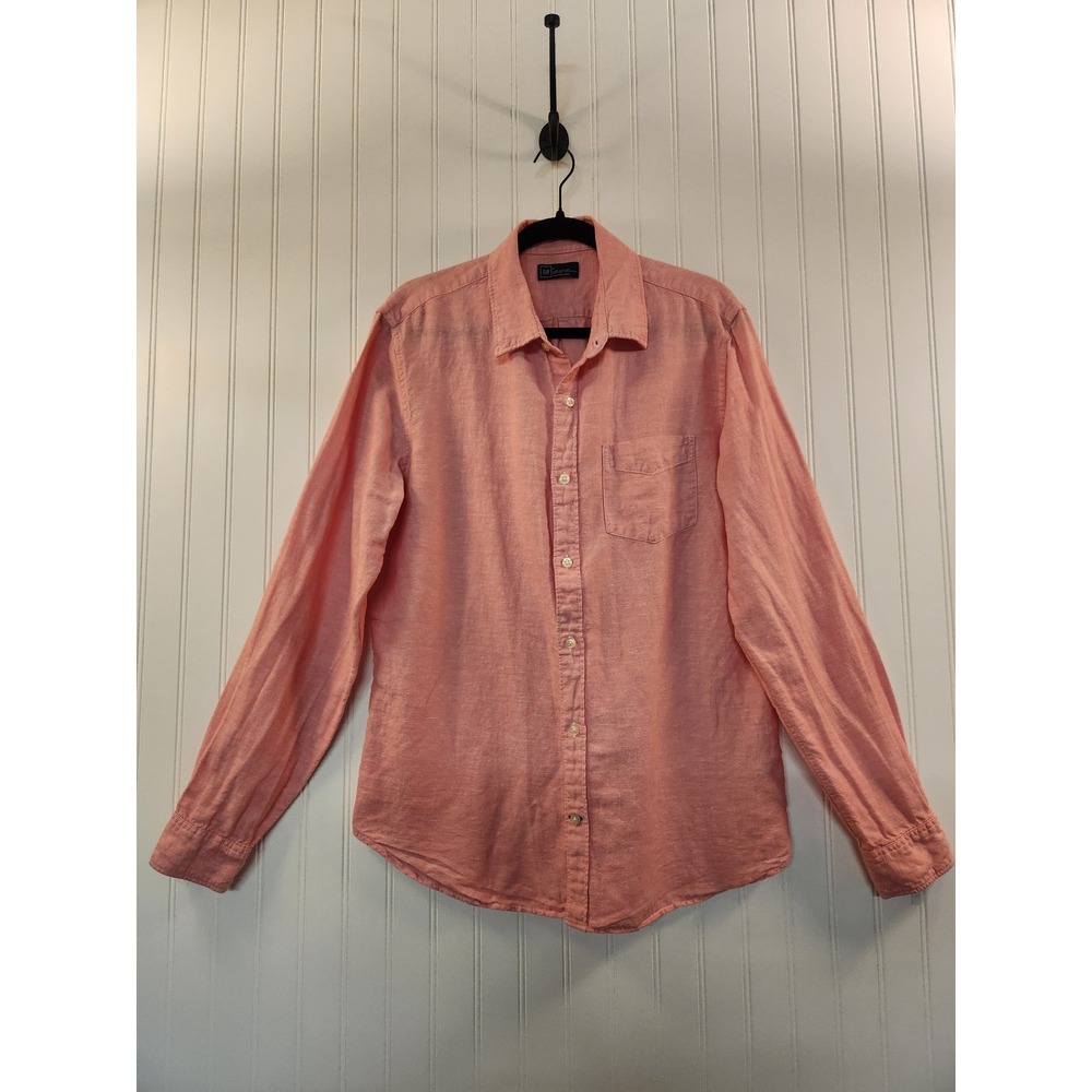 Gap Mens Linen Cotton Blend Long Sleeve Button‎ Down Shirt Coral Pink Large